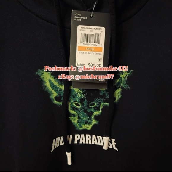 UA Project Rock Rival Fleece Cap Hoodie Under Armour Project Rock Sweatshirt SM - Picture 9 of 16